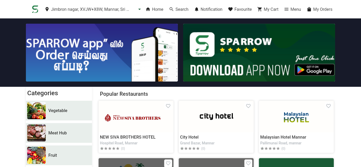 Sparrow Multi Restaurant – Food Delivery